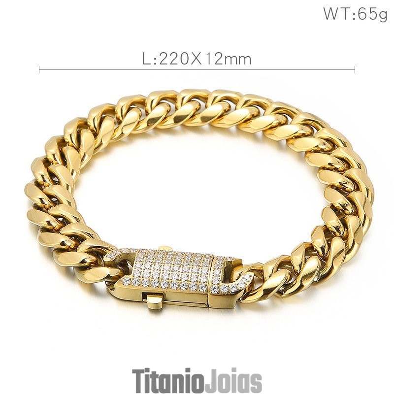 Pulseira De Titânio Cravejada Estilo Hip Hop Para Homens