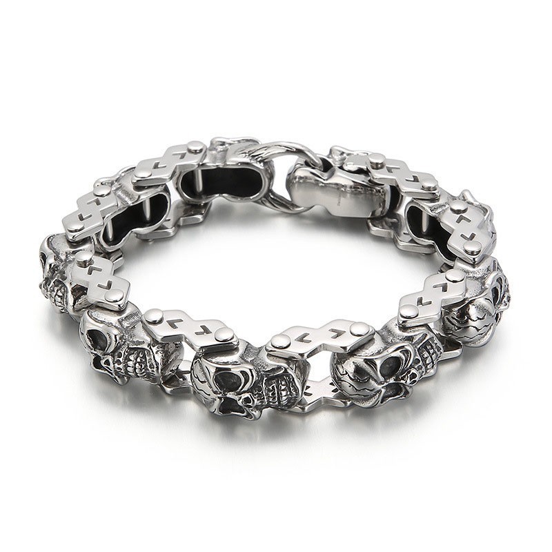 Pulseira De Titânio Masculina Com Caveira Floral Chique Da Moda Pulseira De Titânio Masculina Com Caveira Floral Chique Da Moda