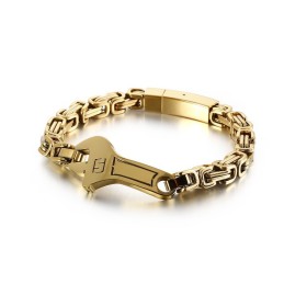 Pulseira De Titânio Masculina Com Placa Curva Tipo Chave Inglesa