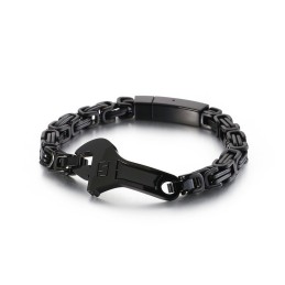 Pulseira De Titânio Masculina Com Placa Curva Tipo Chave Inglesa