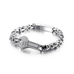 Pulseira De Titânio Masculina Com Placa Curva Tipo Chave Inglesa