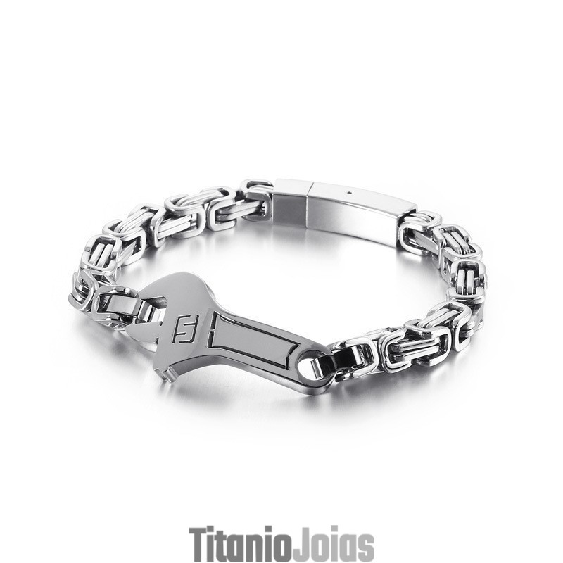 Pulseira De Titânio Masculina Com Placa Curva Tipo Chave Inglesa Pulseira De Titânio Masculina Com Placa Curva Tipo Chave Inglesa