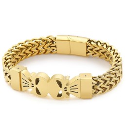 Pulseira Masculina De Titânio Trançado Com Caveira Dupla Estilo Hip-Hop
