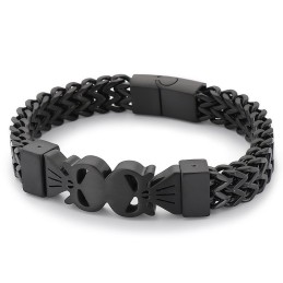 Pulseira Masculina De Titânio Trançado Com Caveira Dupla Estilo Hip-Hop