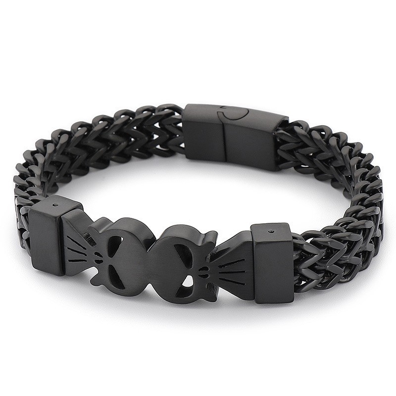 Pulseira Masculina De Titânio Trançado Com Caveira Dupla Estilo Hip-Hop Pulseira Masculina De Titânio Trançado Com Caveira Dupla Estilo Hip-Hop