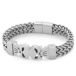 Pulseira Masculina De Titânio Trançado Com Caveira Dupla Estilo Hip-Hop
