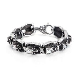Pulseira De Titânio Com Caveira E Ossos Cruzados