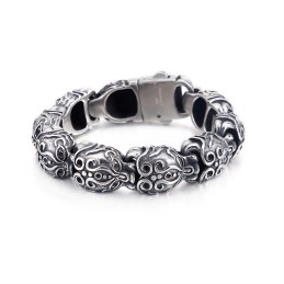 Pulseira De Titânio Com Caveira E Ossos Cruzados