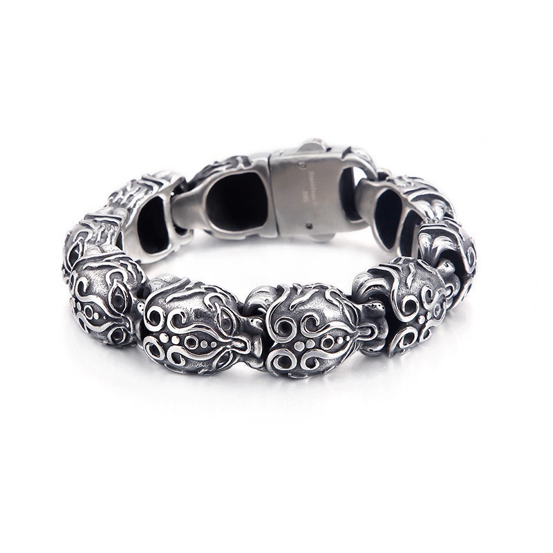 Pulseira De Titânio Com Caveira E Ossos Cruzados