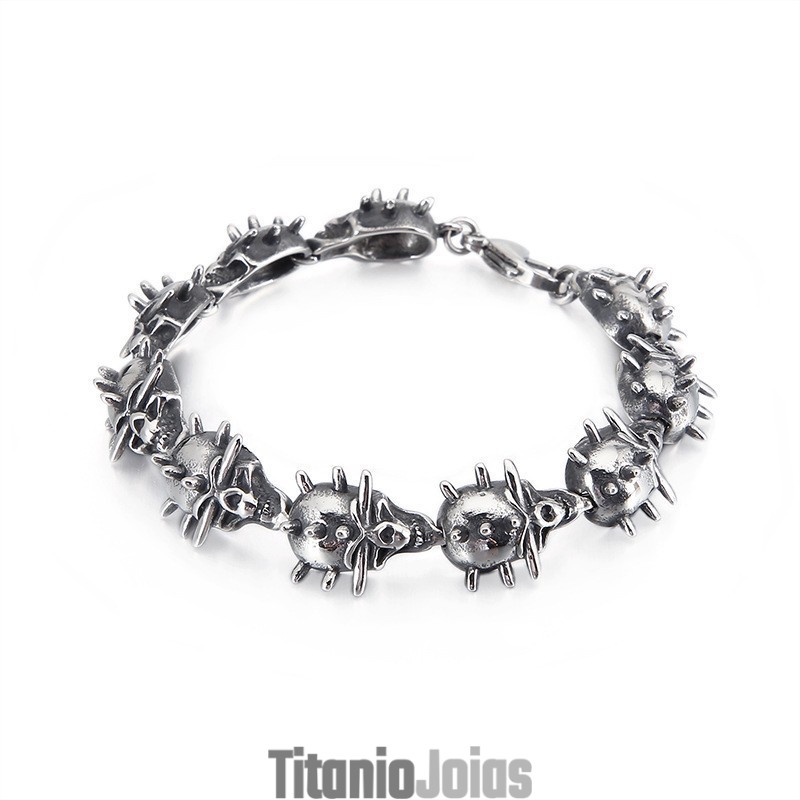 Pulseira Masculina De Titânio Com Caveira Circular Exagerada E Chique Pulseira Masculina De Titânio Com Caveira Circular Exagerada E Chique