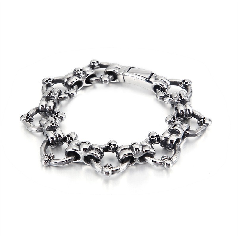 Pulseira Masculina De Titânio Com Caveira Circular Exagerada E Chique Pulseira Masculina De Titânio Com Caveira Circular Exagerada E Chique