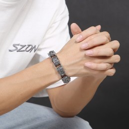 Pulseira De Titânio Vazada Em Formato De X Com Estampa Floral Para Homens