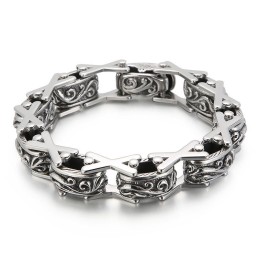 Pulseira De Titânio Vazada Em Formato De X Com Estampa Floral Para Homens