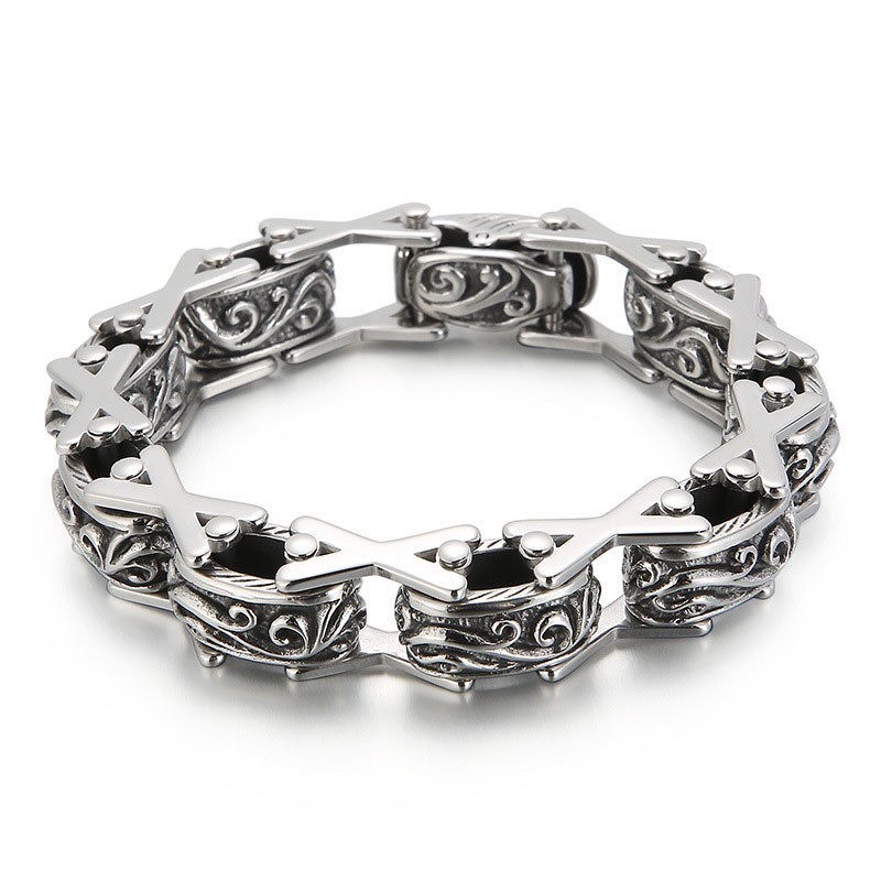 Pulseira De Titânio Vazada Em Formato De X Com Estampa Floral Para Homens Pulseira De Titânio Vazada Em Formato De X Com Estampa Floral Para Homens