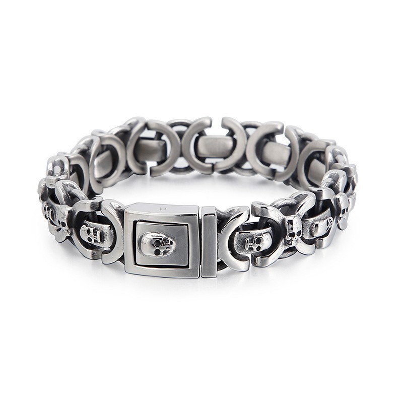 Pulseira Masculina De Titânio Com Padrão De Caveira Pulseira Masculina De Titânio Com Padrão De Caveira
