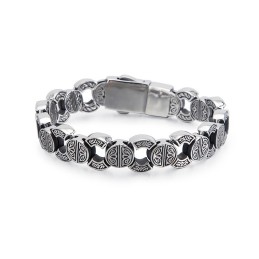 Pulseira Masculina De Titânio Com Caveira E Ossos Cruzados