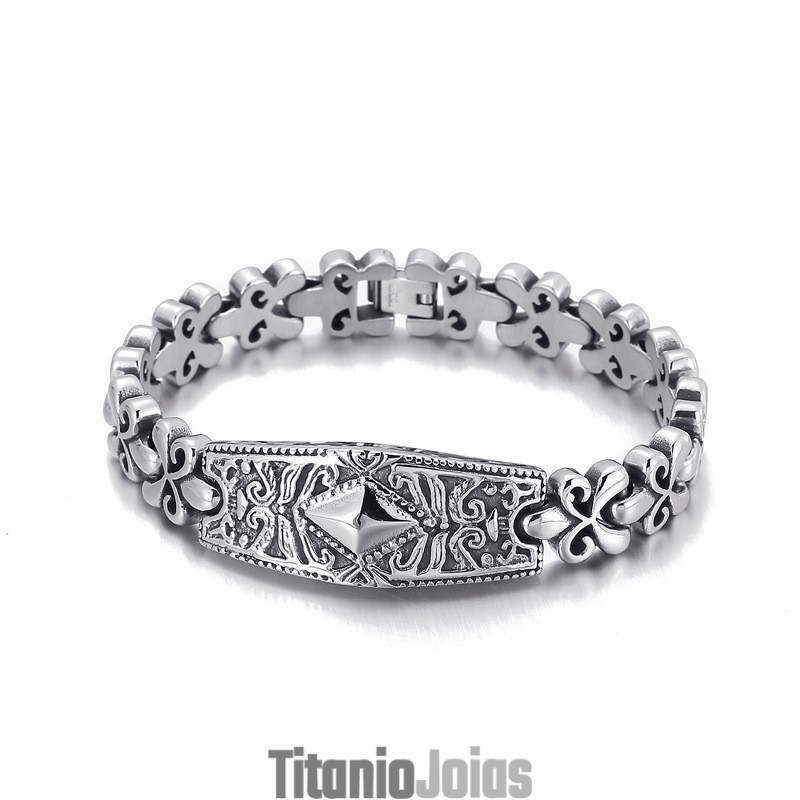 Pulseira De Titânio Em Formato De Diamante Da Marca Fashion Flower Bay Para Homens Pulseira De Titânio Em Formato De Diamante Da Marca Fashion Flower Bay Para Homens