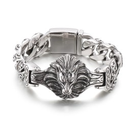 Pulseira De Titânio Com Cabeça De Lobo Floral Para Homens