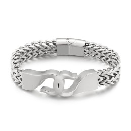 Pulseira De Titânio Com Gancho Cruzado Para Homens Com Acessórios