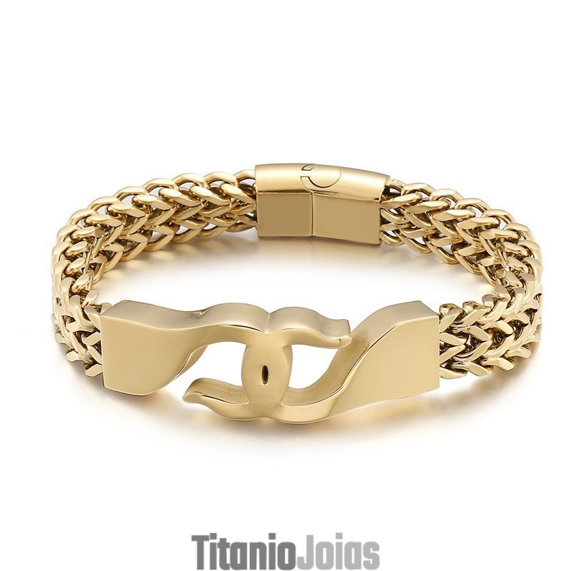 Pulseira Masculina De Titânio Com Gancho Cruzado E Acessórios Pulseira Masculina De Titânio Com Gancho Cruzado E Acessórios