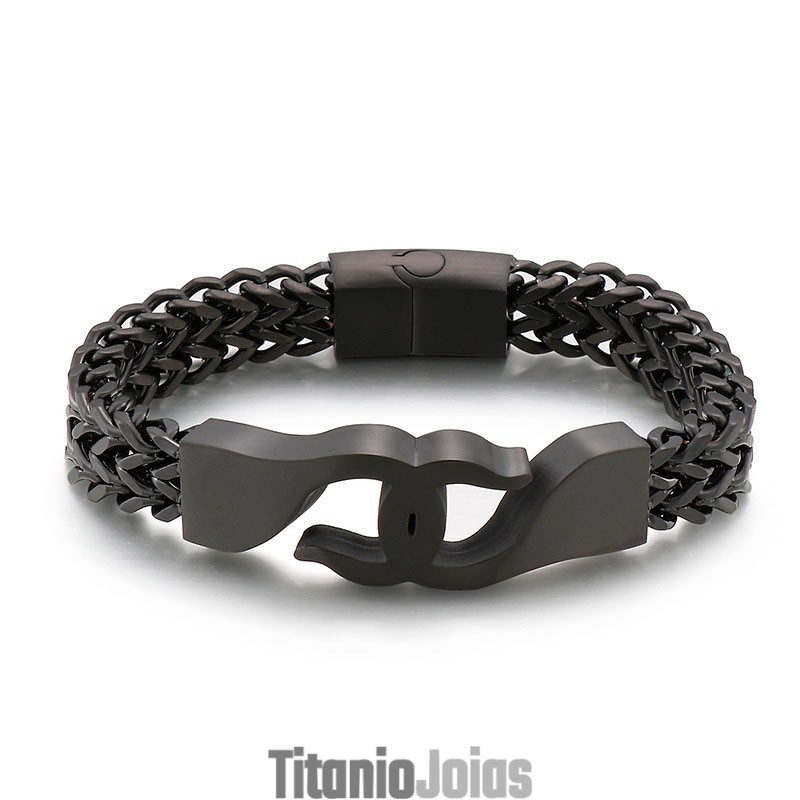 Pulseira Masculina De Titânio Com Gancho Cruzado E Acessórios Pulseira Masculina De Titânio Com Gancho Cruzado E Acessórios