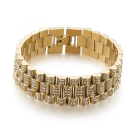 Pulseira Masculina De Titânio Com Conjunto De Diamantes American Hiphop Tank
