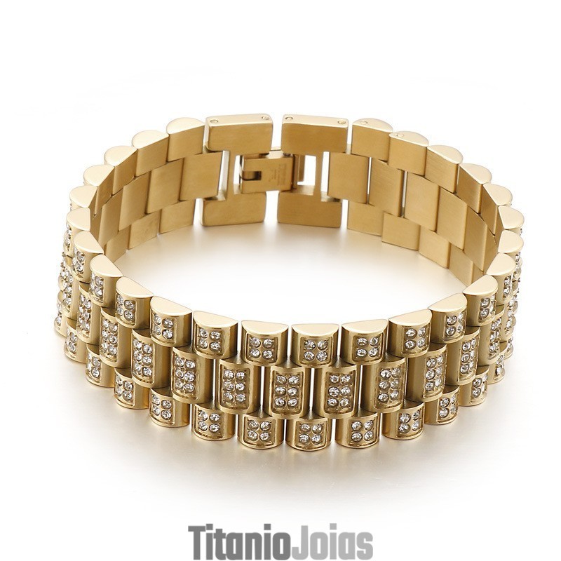 Pulseira Masculina De Titânio Com Conjunto De Diamantes American Hiphop Tank Pulseira Masculina De Titânio Com Conjunto De Diamantes American Hiphop Tank