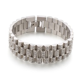 Pulseira Masculina De Titânio American Hiphop Tank Diamond Hip Hop