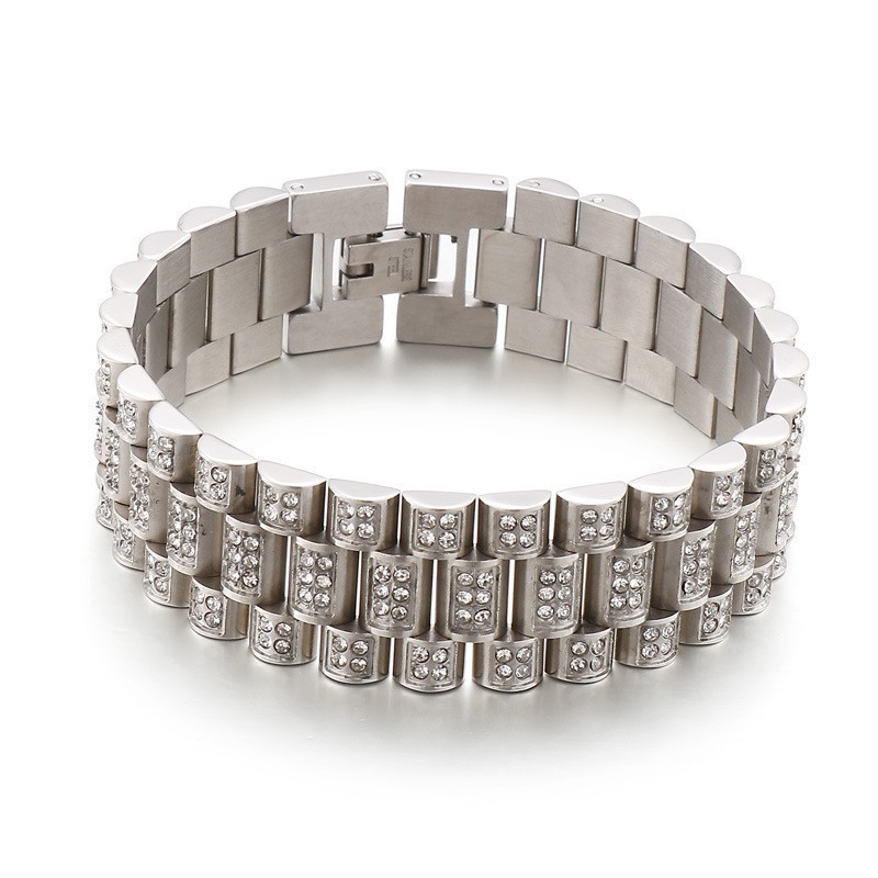 Pulseira Masculina De Titânio American Hiphop Tank Diamond Hip Hop Pulseira Masculina De Titânio American Hiphop Tank Diamond Hip Hop