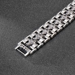 Pulseira De Titânio Com Cabeça De Lobo Para Motociclista Masculina