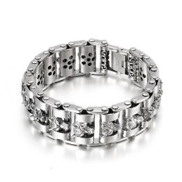 Pulseira De Titânio Com Cabeça De Lobo Para Motociclista Masculina