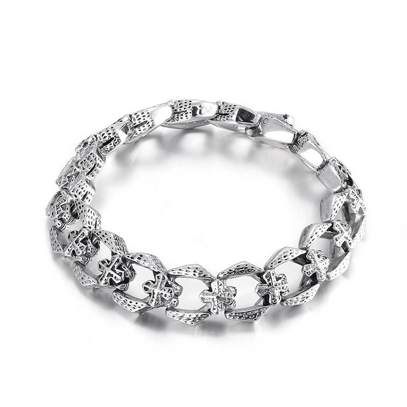 Pulseira Masculina De Titânio Com Cruz E Flor Pulseira Masculina De Titânio Com Cruz E Flor