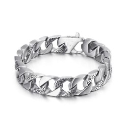 Pulseira Masculina De Titânio Com Padrão De Cobra