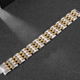 Pulseira De Titânio Masculina Da Moda Com Intertravamento De Ouro