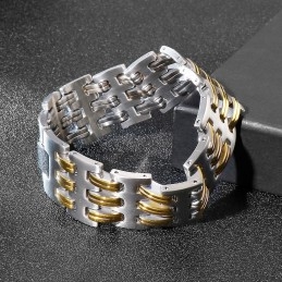 Pulseira De Titânio Masculina Da Moda Com Intertravamento De Ouro