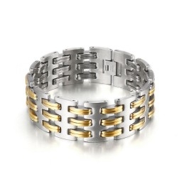 Pulseira De Titânio Masculina Da Moda Com Intertravamento De Ouro