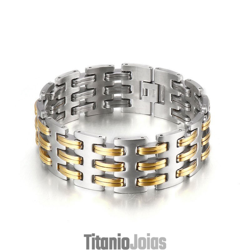 Pulseira De Titânio Masculina Da Moda Com Intertravamento De Ouro Pulseira De Titânio Masculina Da Moda Com Intertravamento De Ouro