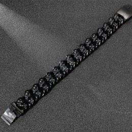Pulseira Masculina De Titânio Com Caveira Dupla