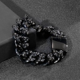 Pulseira Masculina De Titânio Com Caveira Dupla