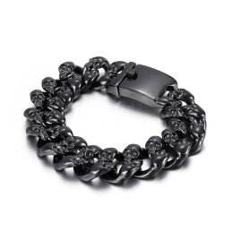Pulseira Masculina De Titânio Com Caveira Dupla