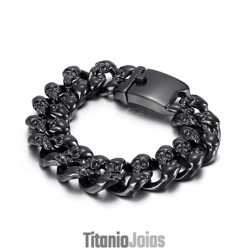 Pulseira Masculina De Titânio Com Caveira Dupla Pulseira Masculina De Titânio Com Caveira Dupla