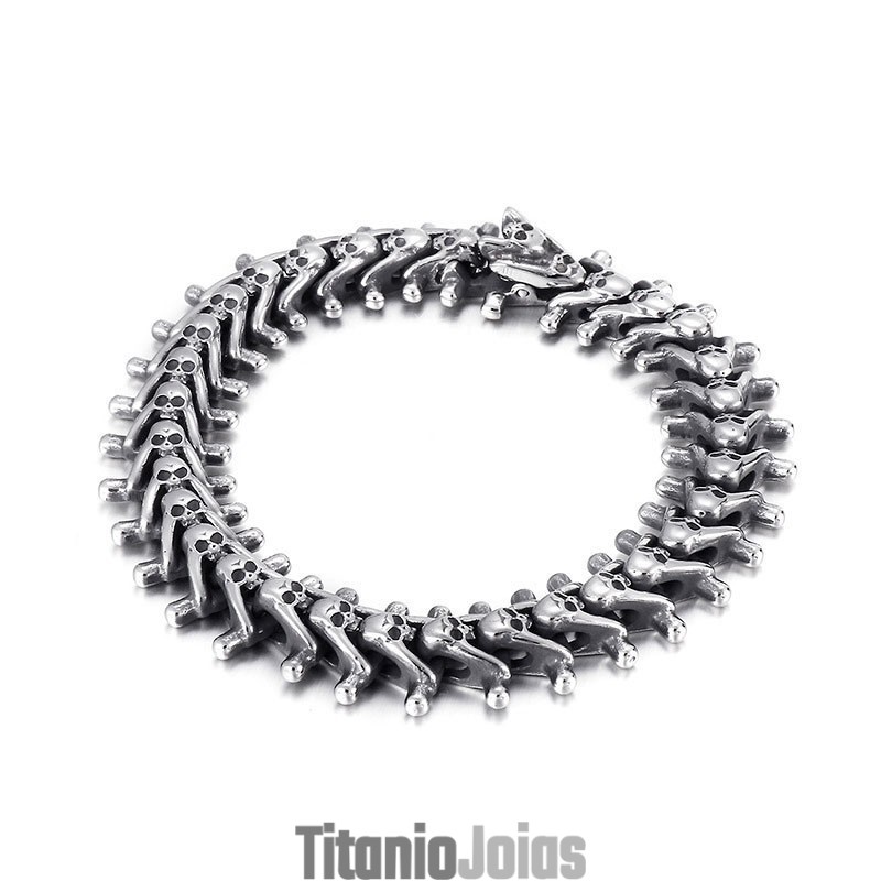 Pulseira Masculina De Titânio Com Caveira Pequena Exagerada Pulseira Masculina De Titânio Com Caveira Pequena Exagerada