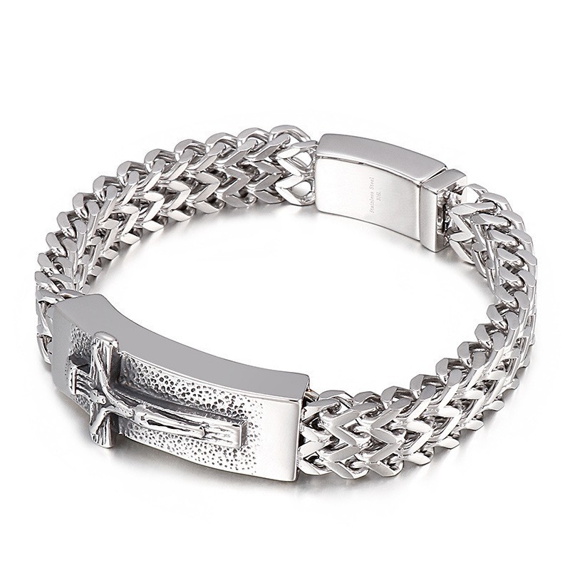 Pulseira Masculina Hip Hop Cross De Titânio Pulseira Masculina Hip Hop Cross De Titânio