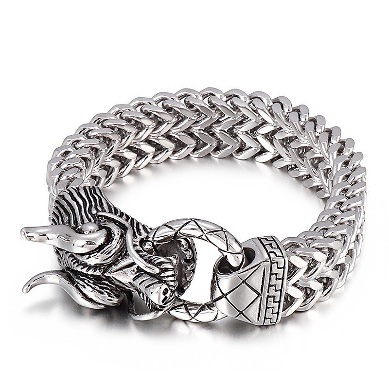 Nova Pulseira Masculina De Titânio Com Cabeça De Dragão Nova Pulseira Masculina De Titânio Com Cabeça De Dragão