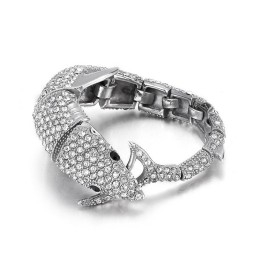 Pulseira De Titânio Masculina Fashion Dolphin Com Diamantes