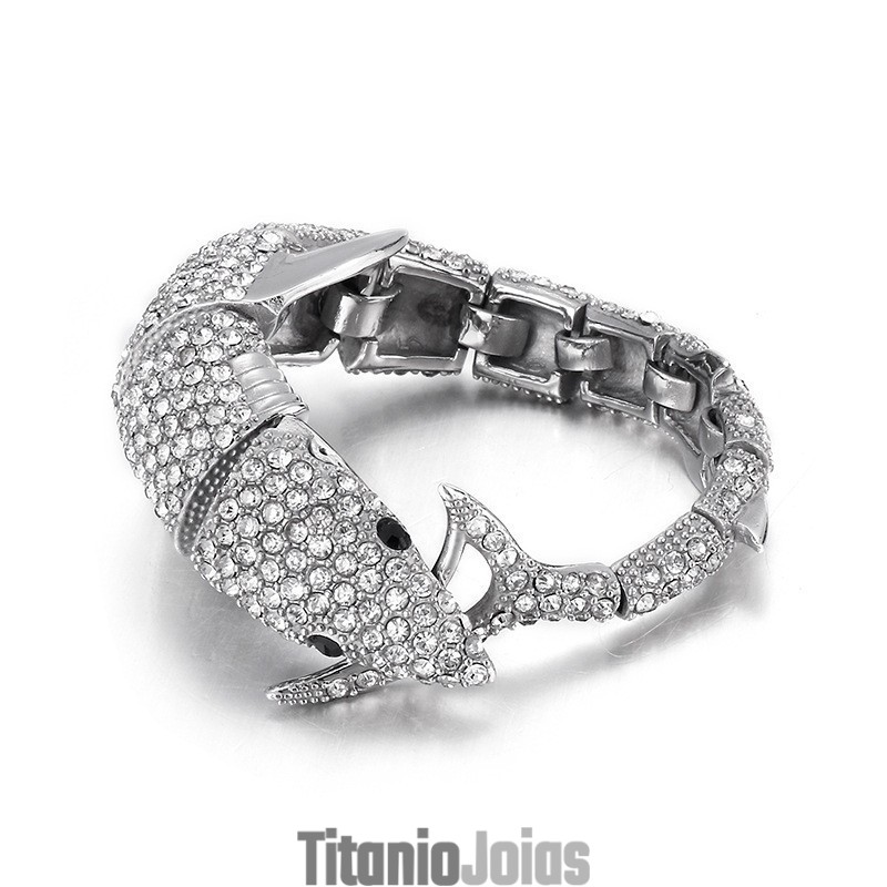 Pulseira De Titânio Masculina Fashion Dolphin Com Diamantes Pulseira De Titânio Masculina Fashion Dolphin Com Diamantes
