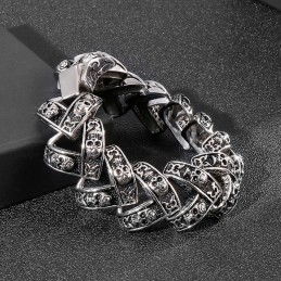 Pulseira Masculina De Titânio Estereoscópica Com Caveira Pesada E Legal