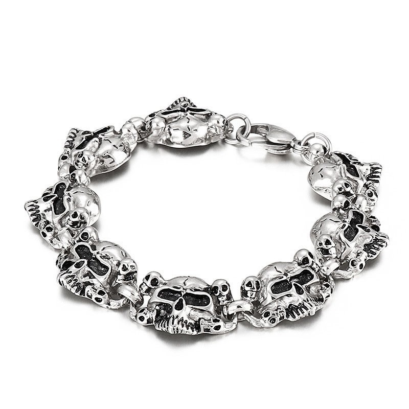 Pulseira De Titânio Masculina Com Cabeça De Caveira E Fantasma Da Moda Popular Pulseira De Titânio Masculina Com Cabeça De Caveira E Fantasma Da Moda Popular