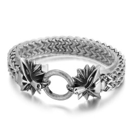 Pulseira De Titânio Trançada Com Cabeça De Animal Dupla Popular Para Homens