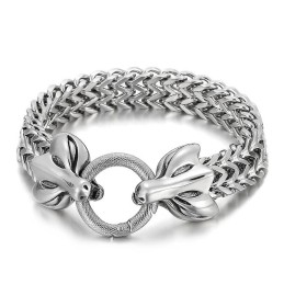 Pulseira Masculina De Titânio Trançada Com Cabeça De Animal Dupla Popular